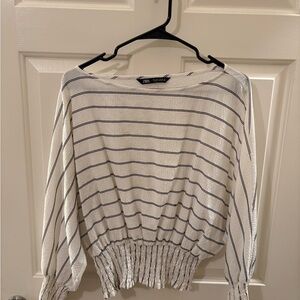Zara Women's White and Black Striped Sweater